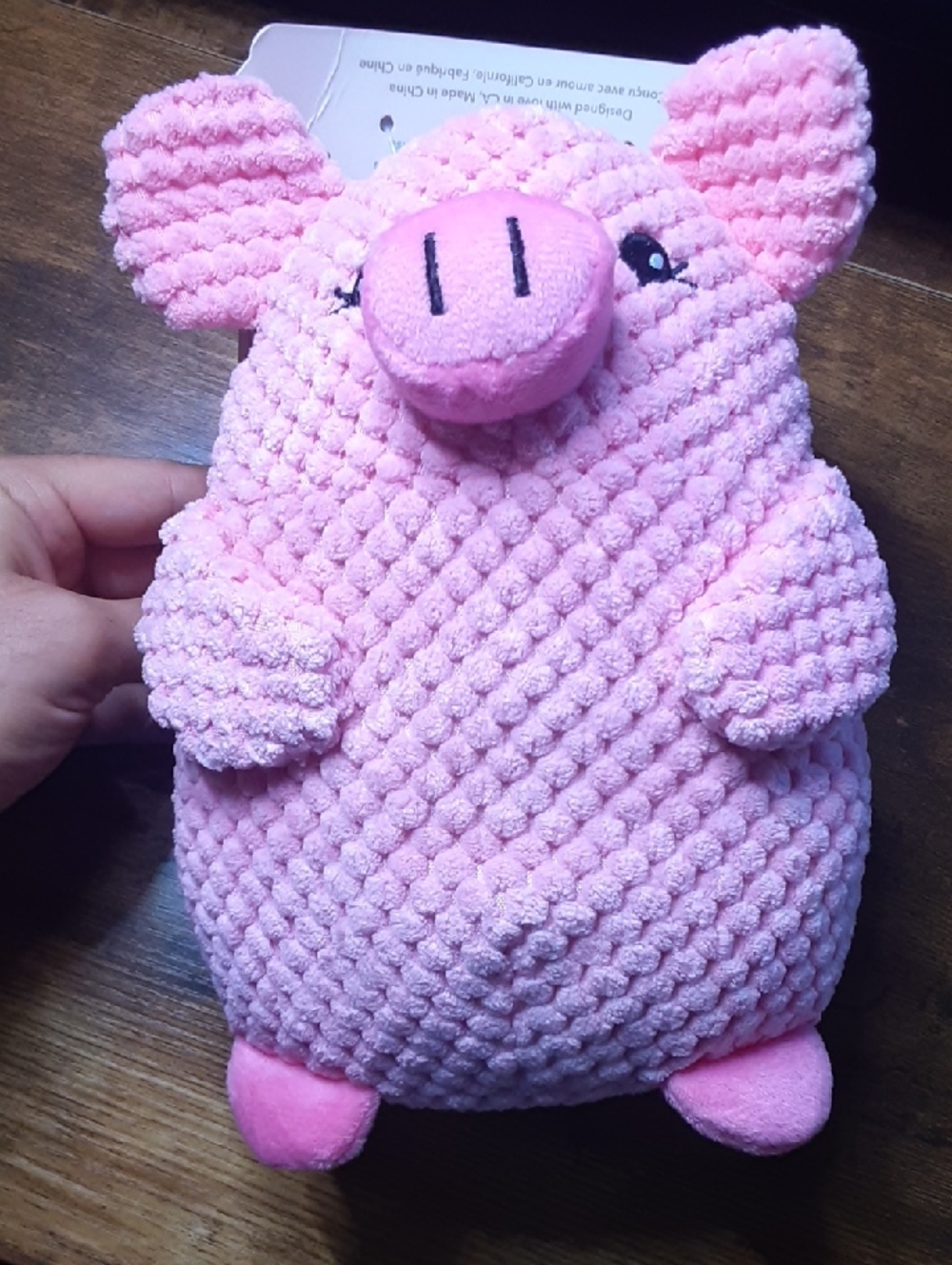 Squeaky Plush Dog Toy Pink Pig